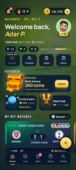 The Champ home screen after signing in