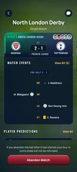 A live match with its match events