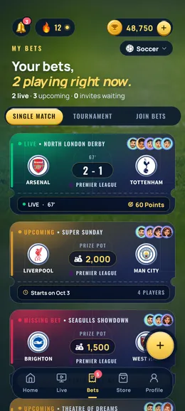 My Bets with the Single Match, Tournament and Join Bets tabs